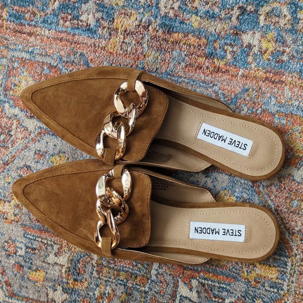 Steve Madden cognac brown slides